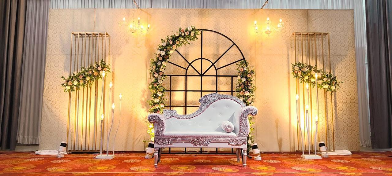 Wedding stage floral backdrop